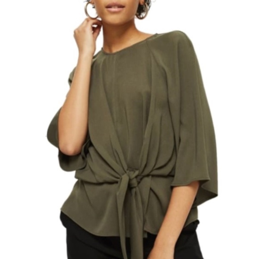 Topshop Tie Front Keyhole Blouse